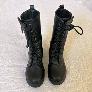 Black Zip and Lace up Combat Boots